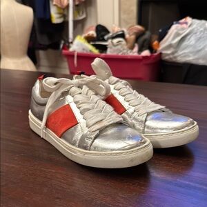 Boden silver women’s sneakers with red and blue accents size 39